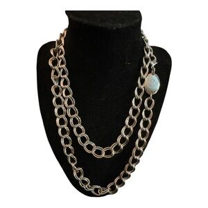 Chaps Silver Double Chain Crest Medallion Necklace Old Money Preppy Classic